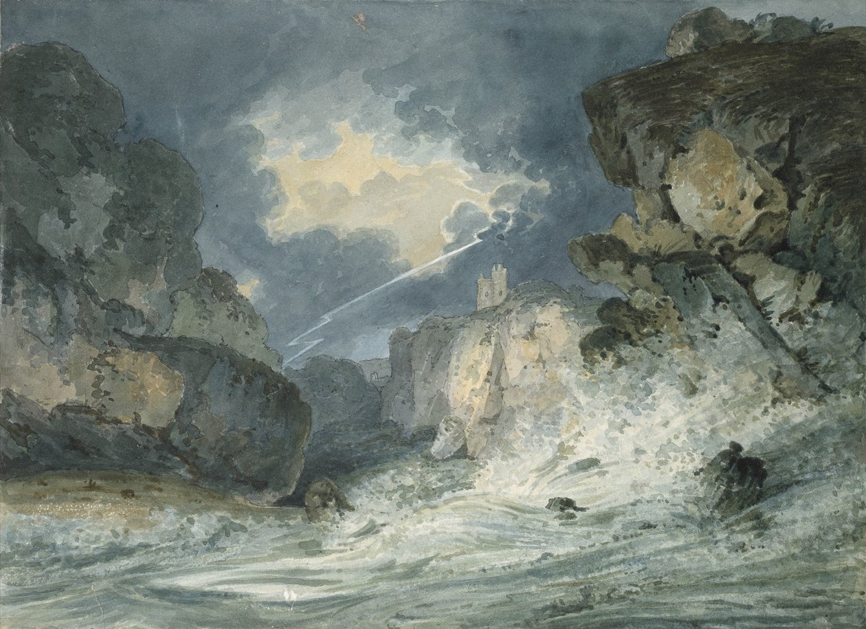 Dunstanburgh slott i tordenvær, 1700-tallet av Thomas Girtin