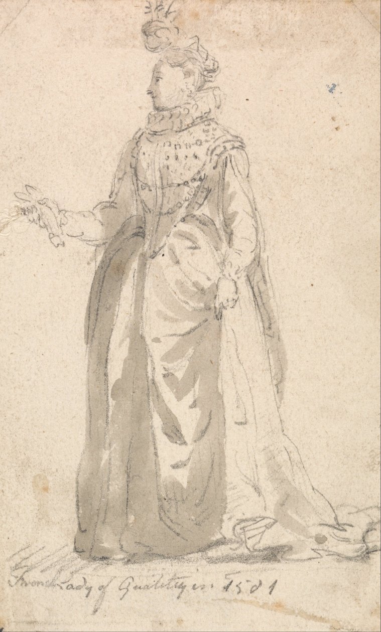 Figur kostymestudie- French Lady of Quality i 1501 av Thomas Girtin