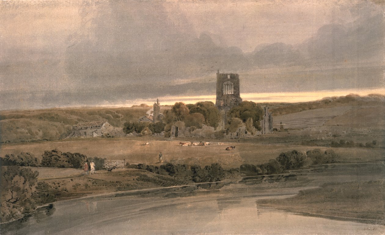 Kirkstall Abbey, Yorkshire - Kveld av Thomas Girtin