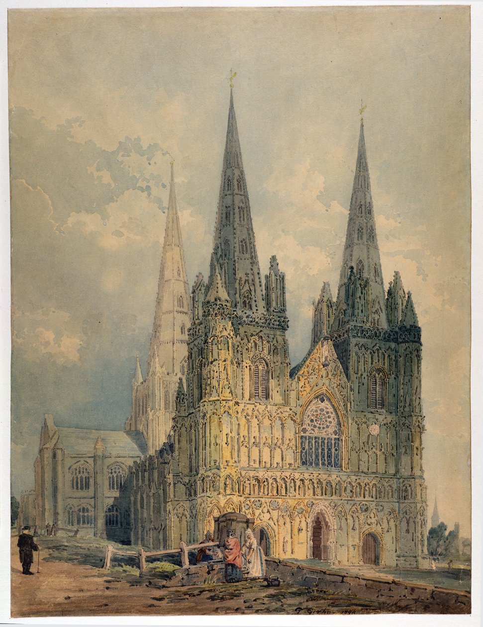 Lichfield Cathedral, Staffordshire, 1794 (wc over grafitt på vevd papir) av Thomas Girtin