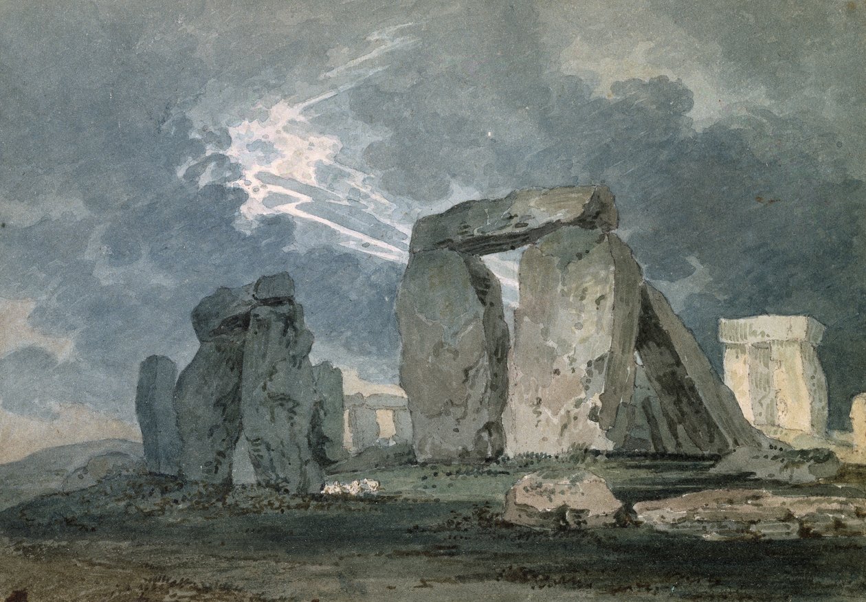 Stonehenge under et tordenvær, ca. 1794 (akvarell over indikasjoner i grafitt, berørt med sivpennen) av Thomas Girtin
