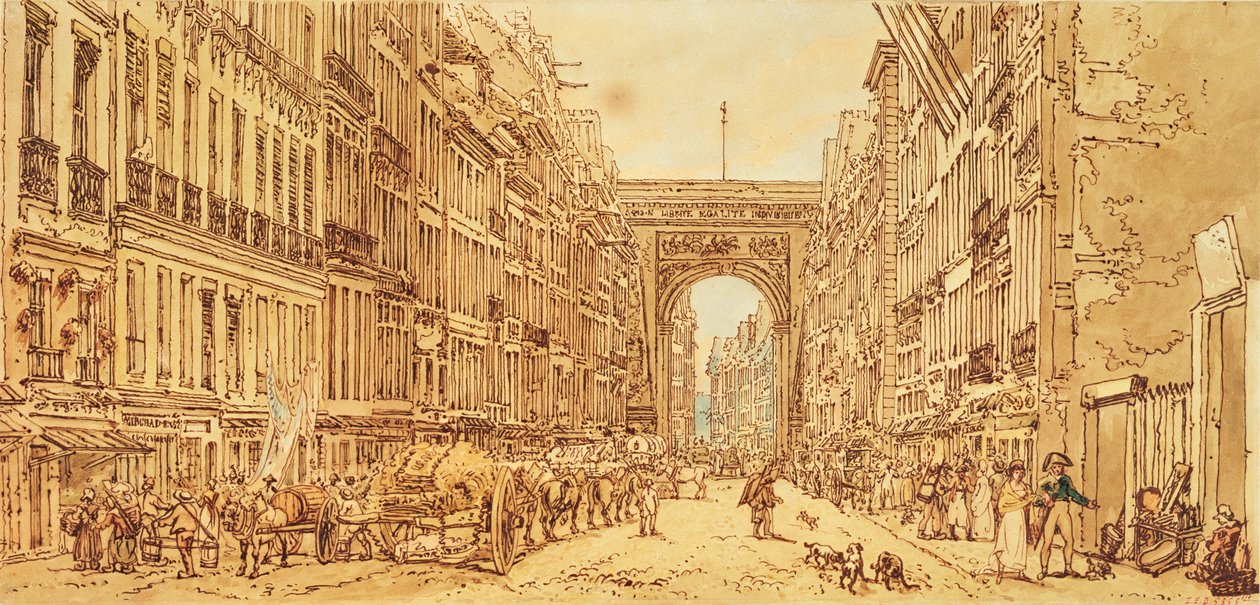 Faubourg og Porte Saint-Denis, 1801 av Thomas Girtin