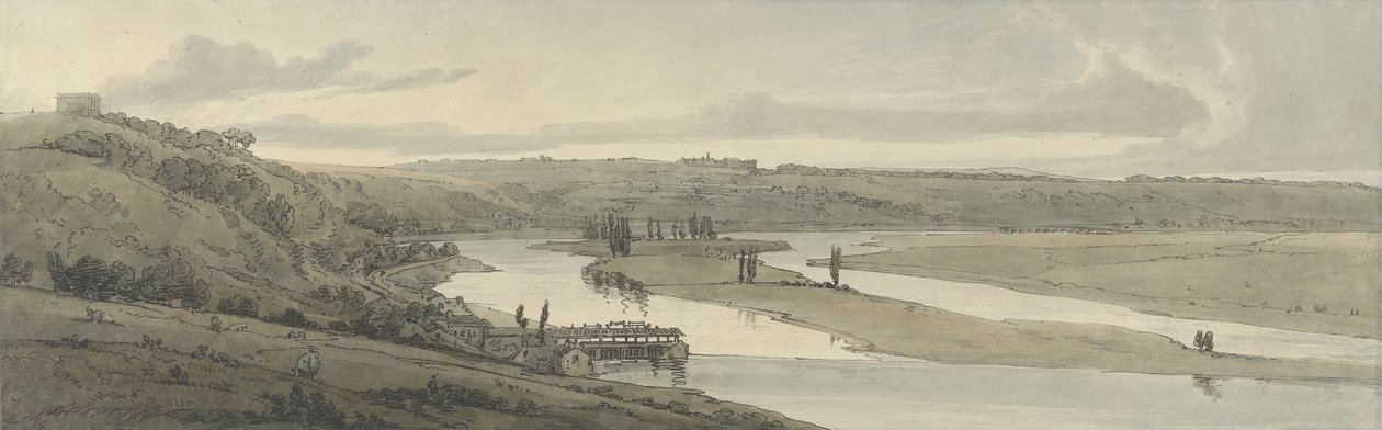 Vannverket i Marli og St. Germain-en-Laye sett i det fjerne, 1802 (håndfarget etsning) av Thomas Girtin