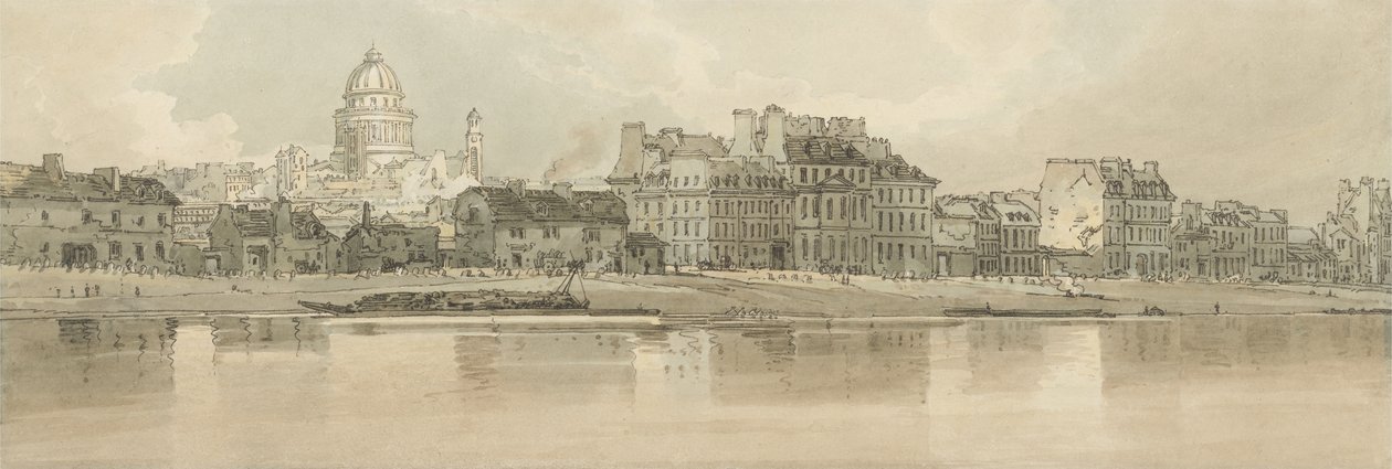 Utsikt over Pantheon tatt fra Arsenal, 1802 (wc med etsning på papir) av Thomas Girtin