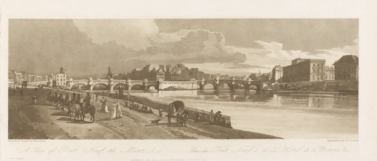 Utsikt over Pont Neuf, The Mint & etc, ca. 1802 (mykmalt etsning, tørrpunkt og wc på papir) av Thomas Girtin