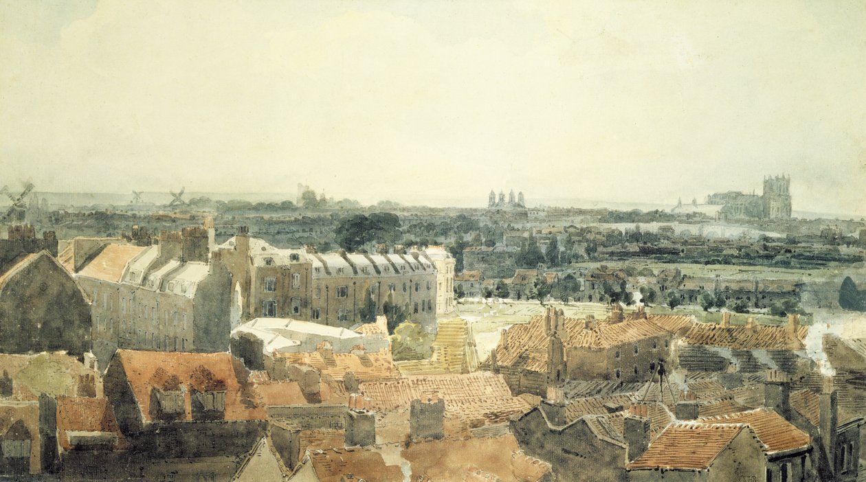 Westminster og Lambeth (wc og penn på papir) av Thomas Girtin