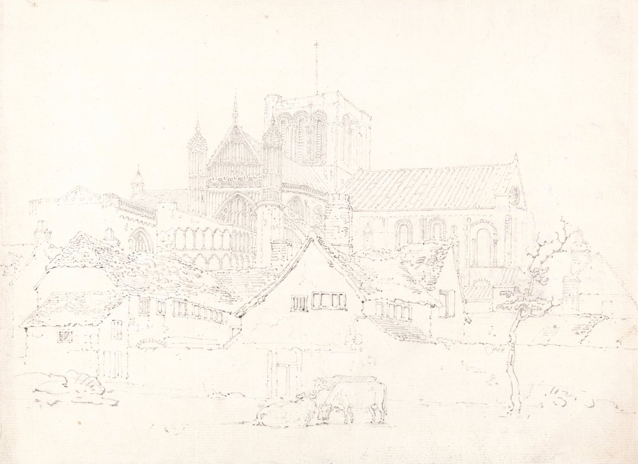Winchester Cathedral, Hampshire, fra nordøst av Thomas Girtin