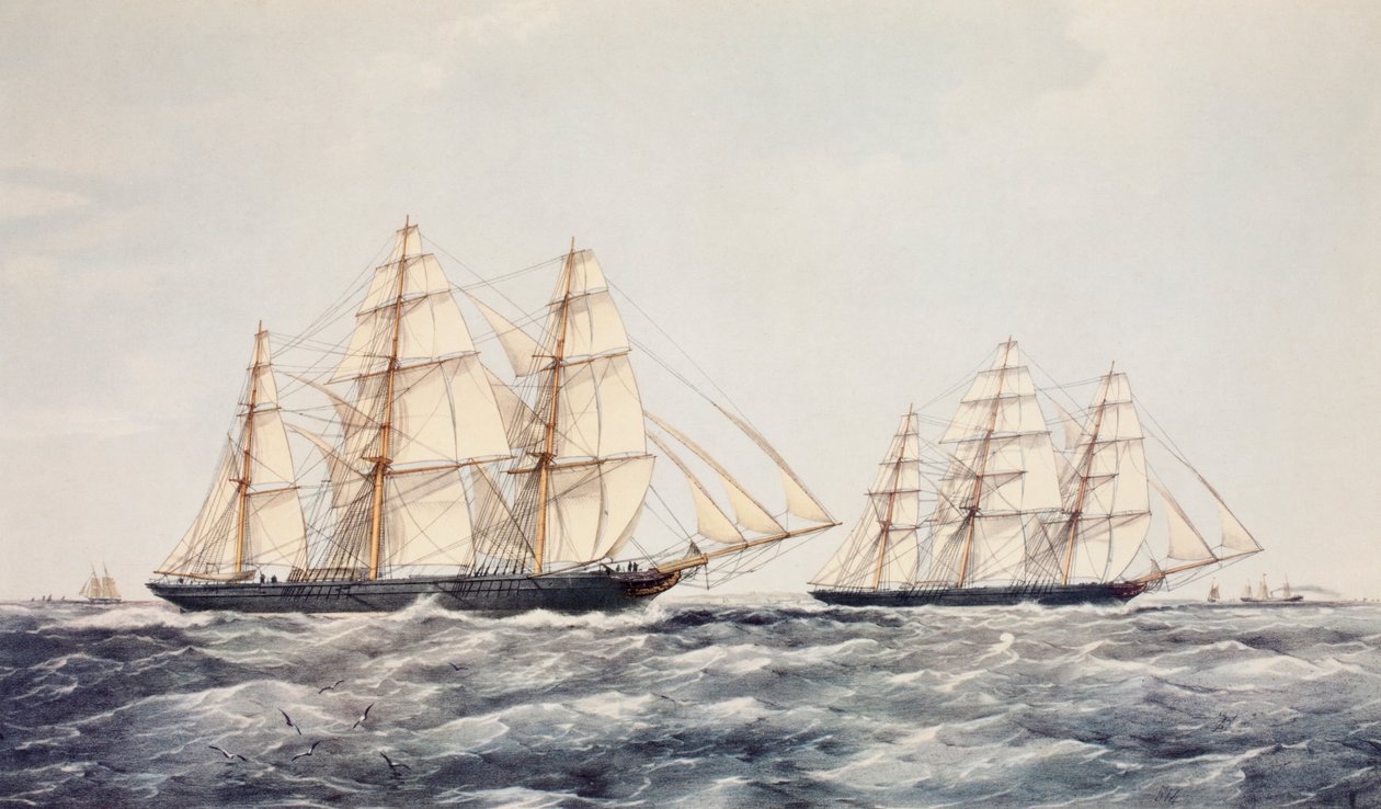 Teklipperne Taeping (til venstre) og Ariel (til høyre) i The Great Tea Race i 1866, fra Kina til London av Thomas Goldsworth Dutton