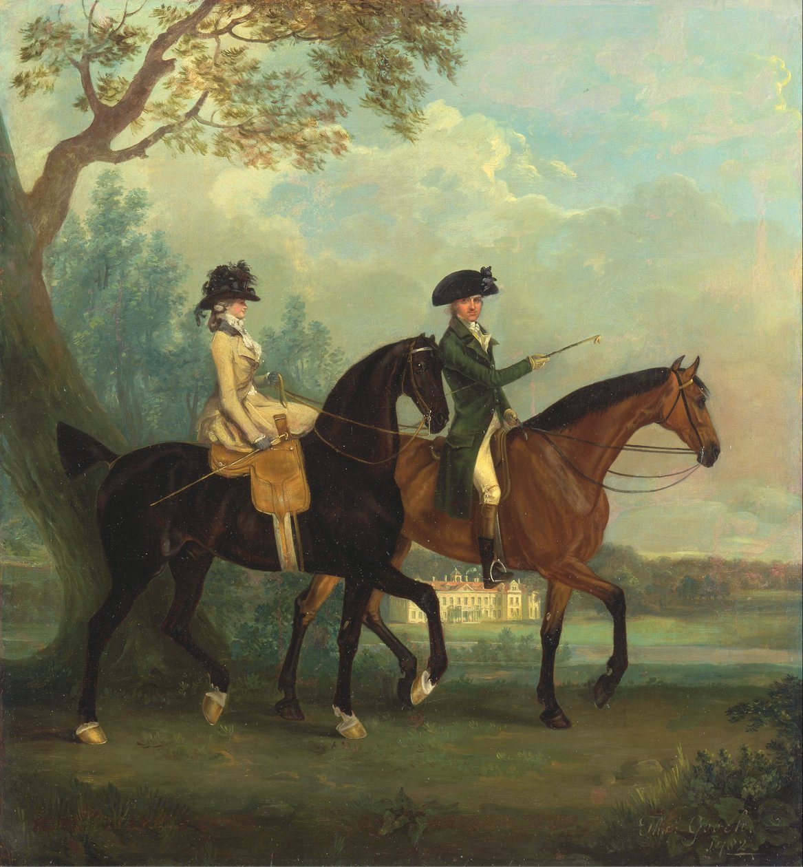 Marcia Pitt og hennes bror George Pitt, senere 2nd Baron Rivers, Riding in the Park at Stratfield Sa ... av Thomas Gooch