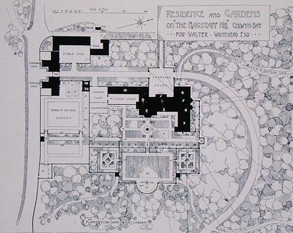 Residence and Gardens on The Flagstaff Hill, Colwyn Bay, for Walter Whitehead Esq, fra Thomas Mawsons The Art and Craft of Garden Making, utgitt 1900 (se også 171144) av Thomas Hayton Mawson