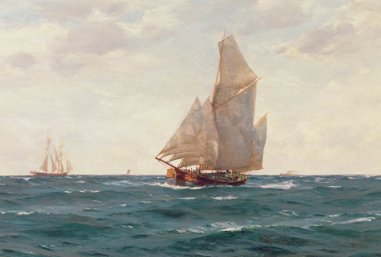 En Ketch og en Brigantine utenfor kysten, ca. 1905 av Thomas J. Somerscales