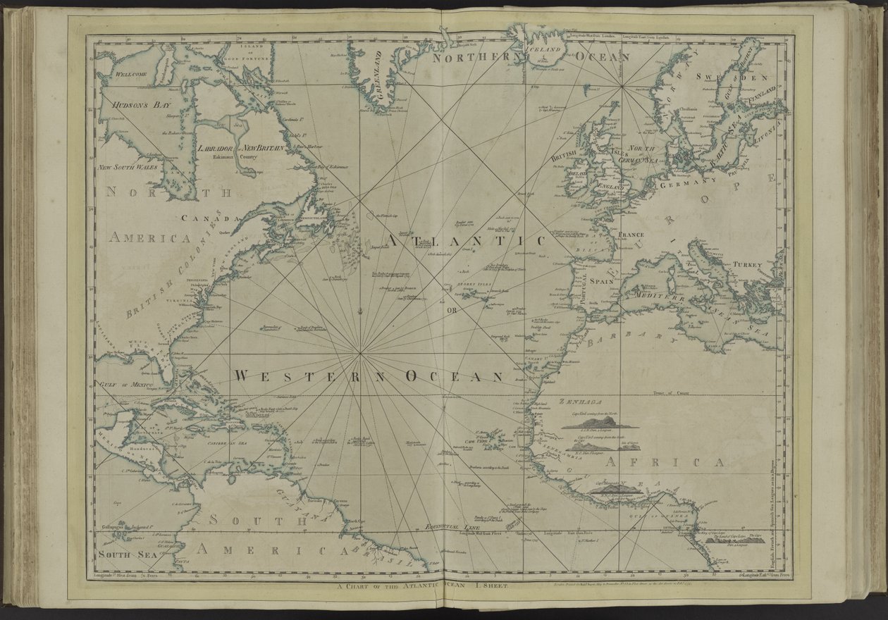 Atlanterhavet eller Vesthavet fra Vest-India-atlaset, 1775 av Thomas Jefferys