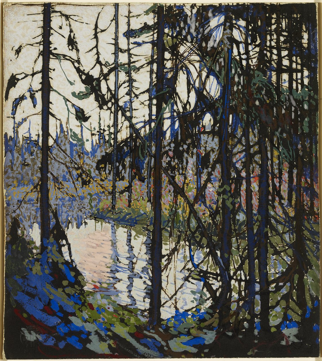 Studie for Northern River, 1914-15 (gouache, pensel og blekk over grafitt på illustrasjonstavle) av Tom Thomson