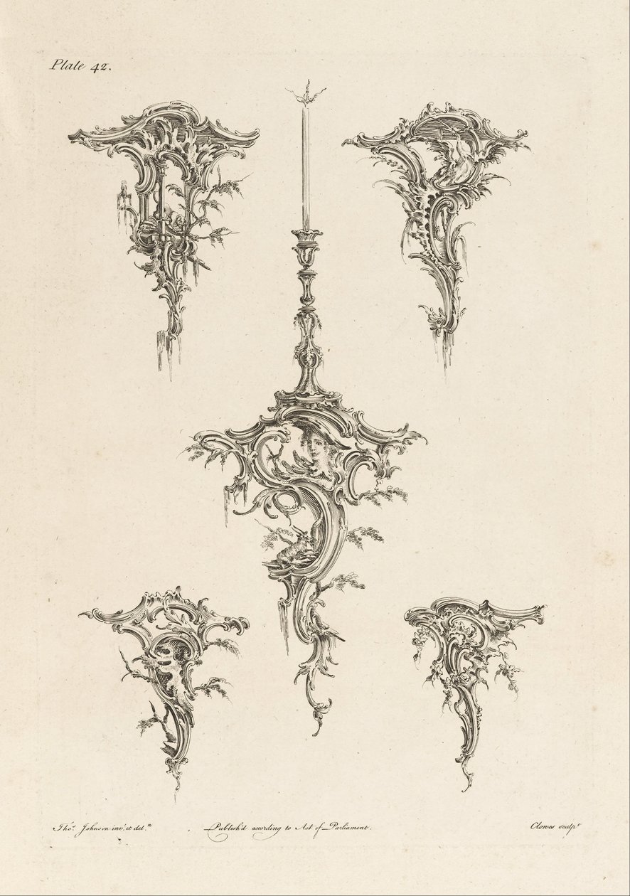 Design for veggbraketter, plate 42 i hundre og femti nye design av Thomas Johnson
