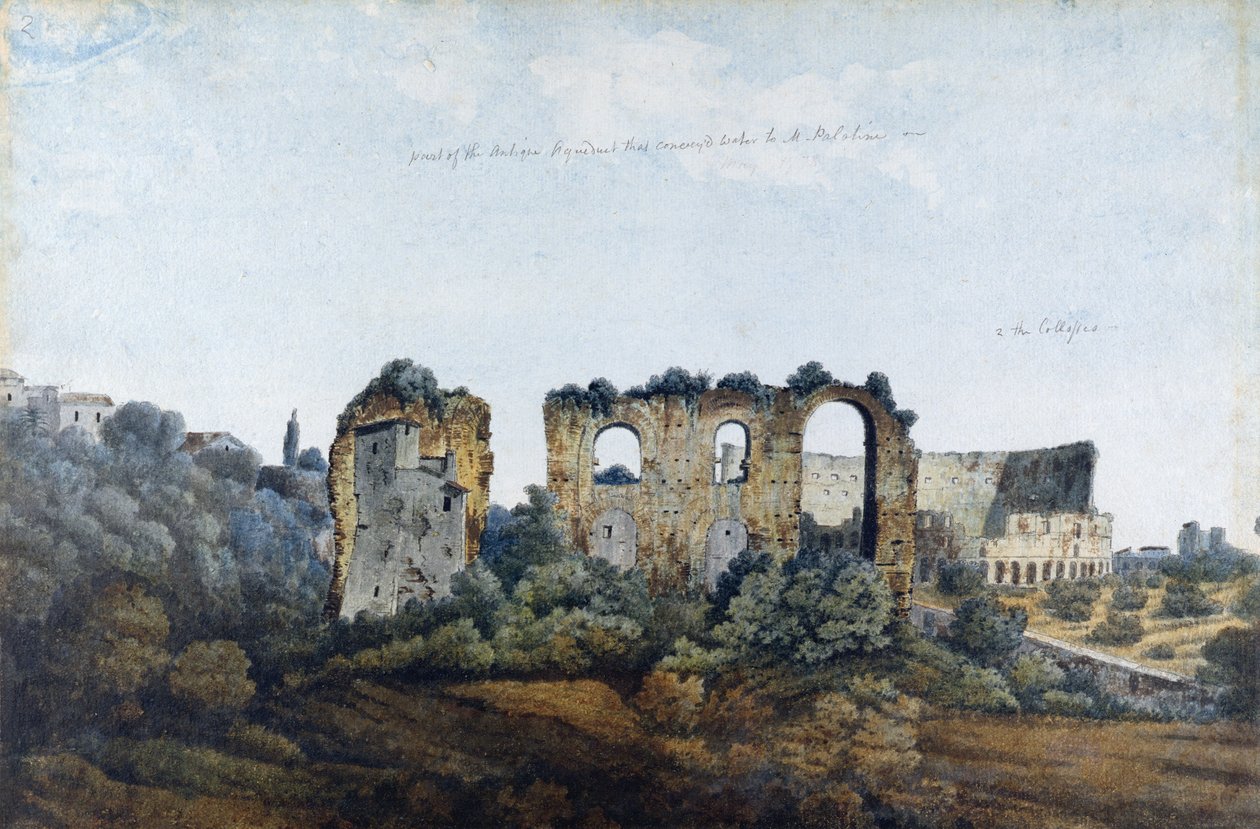 The Claudean Aqueduct and Colosseum, 1778 (wc over grafitt på lagt papir) av Thomas Jones
