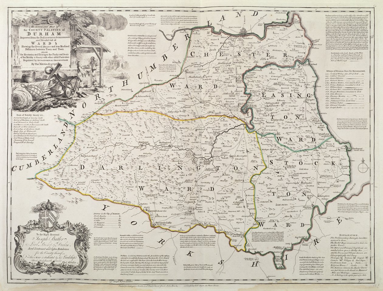 Kart over Durham, 1777 (håndfarget gravering) av Thomas Kitchin