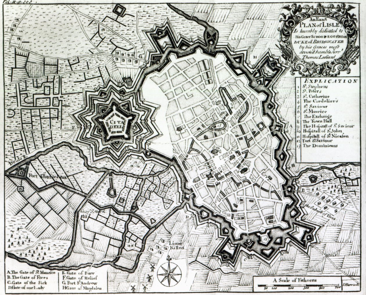 Plan av Lisle, 1736 av Thomas Lediard