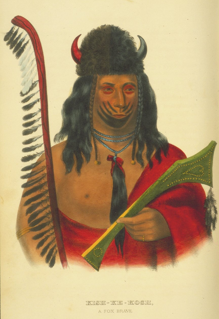 Kish-Ke-Kosh, en modig rev, 1848 (håndfarget litho) av Thomas Loraine McKenney