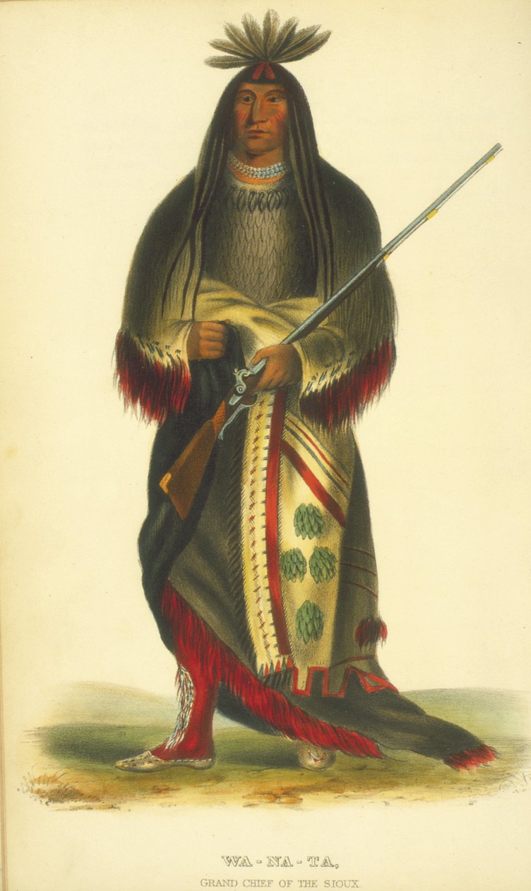 Wa-Na-Ta, storsjef for Sioux, 1848 (håndfarget litho) av Thomas Loraine McKenney