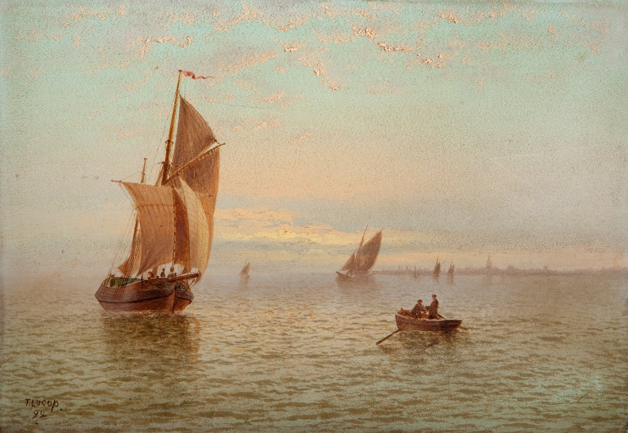 Kveld, kystscene, 1892 av Thomas Lucop