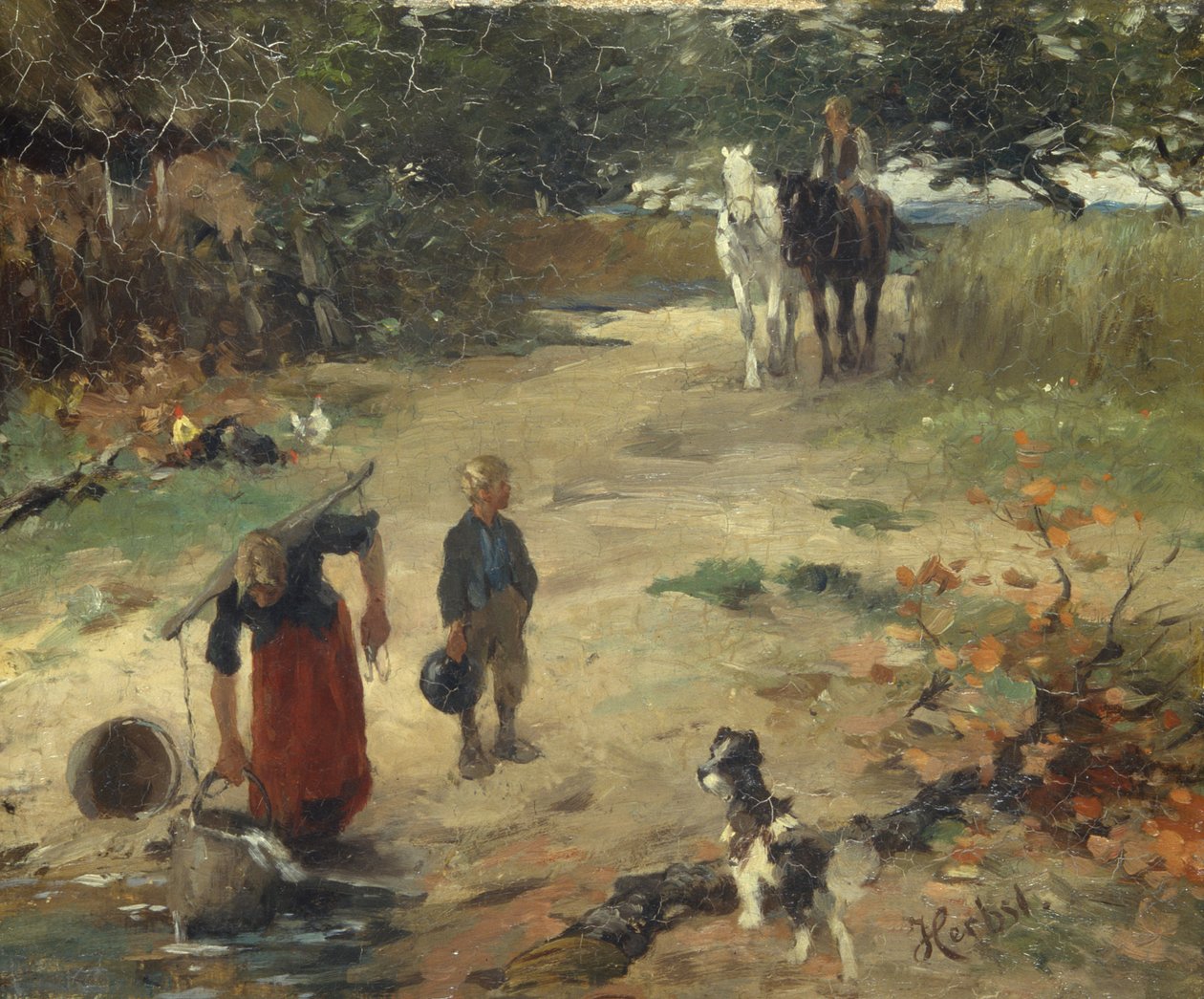Ved landsbydammen, ca. 1888 av Thomas Ludwig Herbst