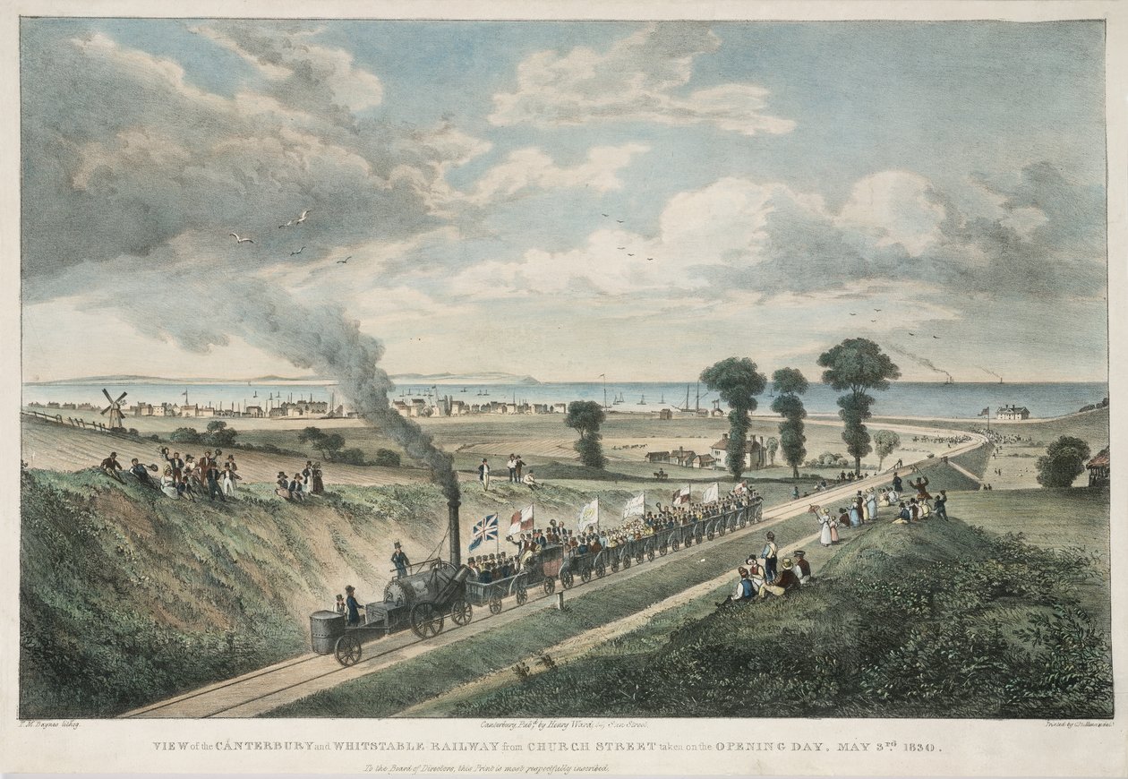 Utsikt over Canterbury og Whitstable Railway fra Church Street tatt på åpningsdagen 3. mai 1830 av Thomas Mann Baynes