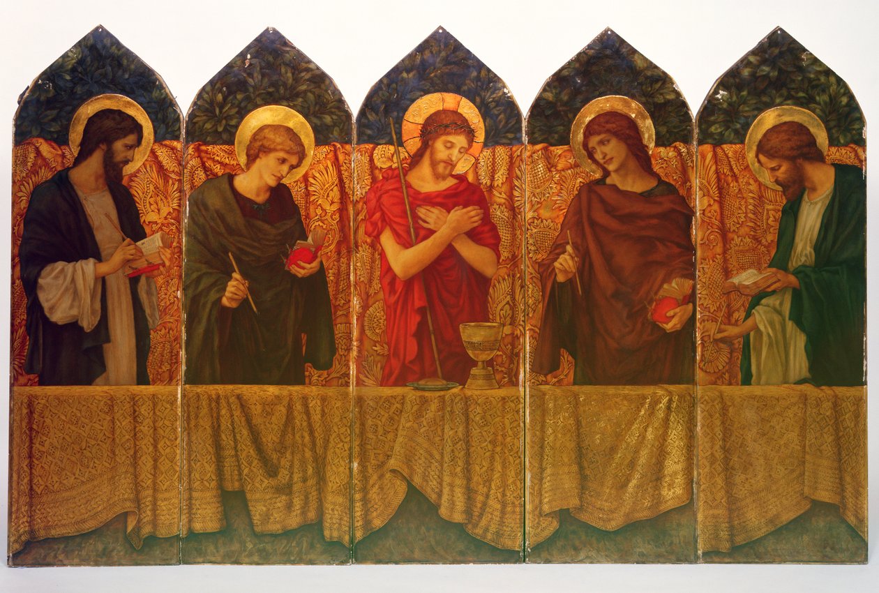 Kristus og fire helgener, alterpanel designet av Burne-Jones av Thomas Matthews Rooke