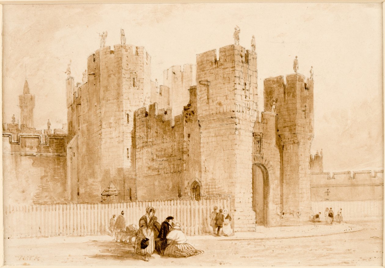 Alnwick Castle (blekk (sepia) og blyant på kort) av Thomas Miles Richardson