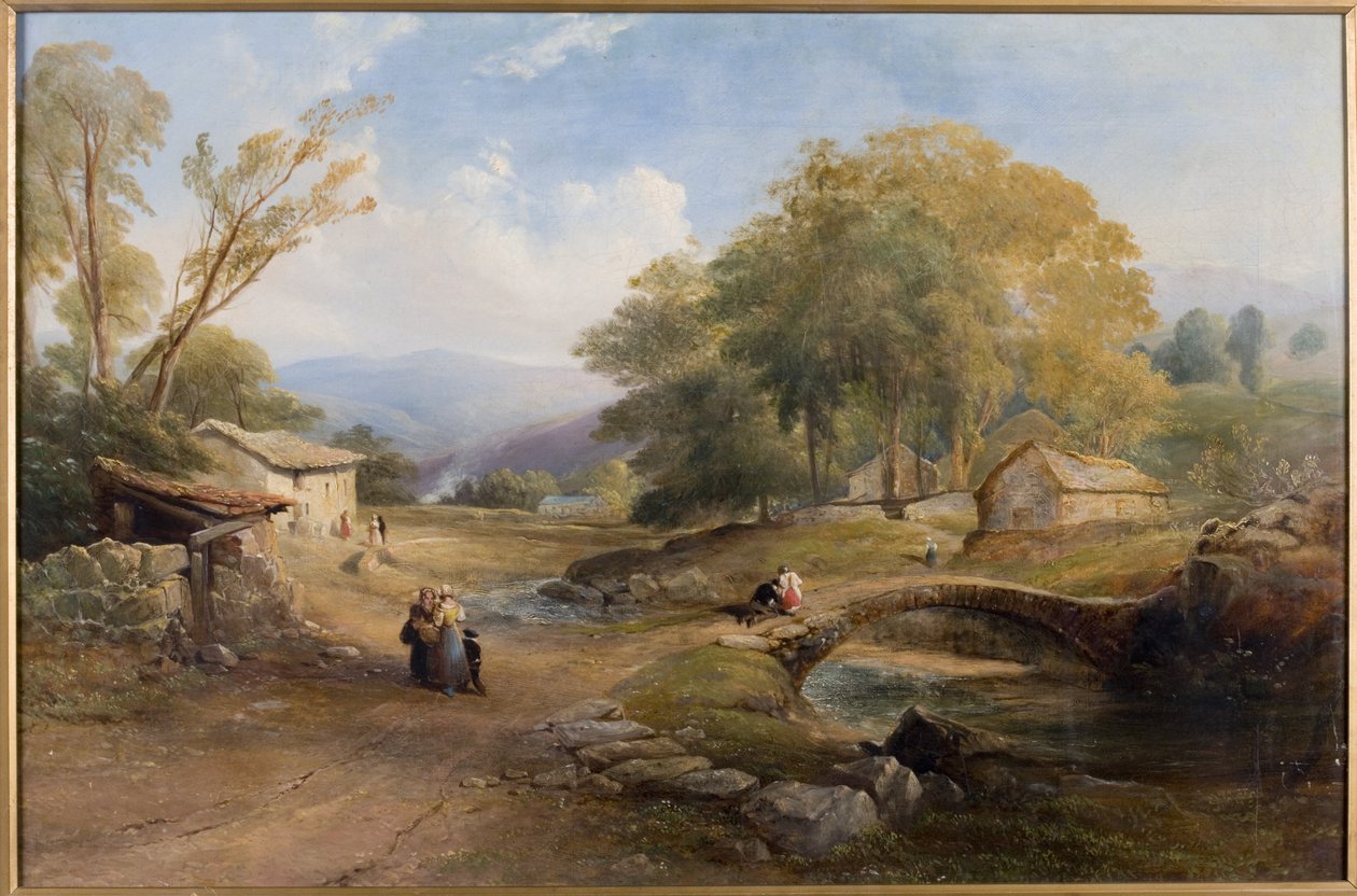 Landskap, bro og figurer av Thomas Miles Richardson
