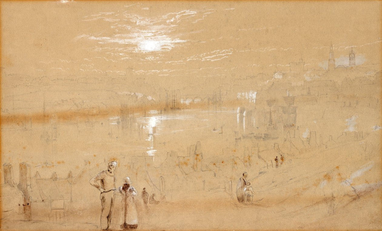 Newcastle fra St Anne's (akvarell og blyant på papir (grå)) av Thomas Miles Richardson