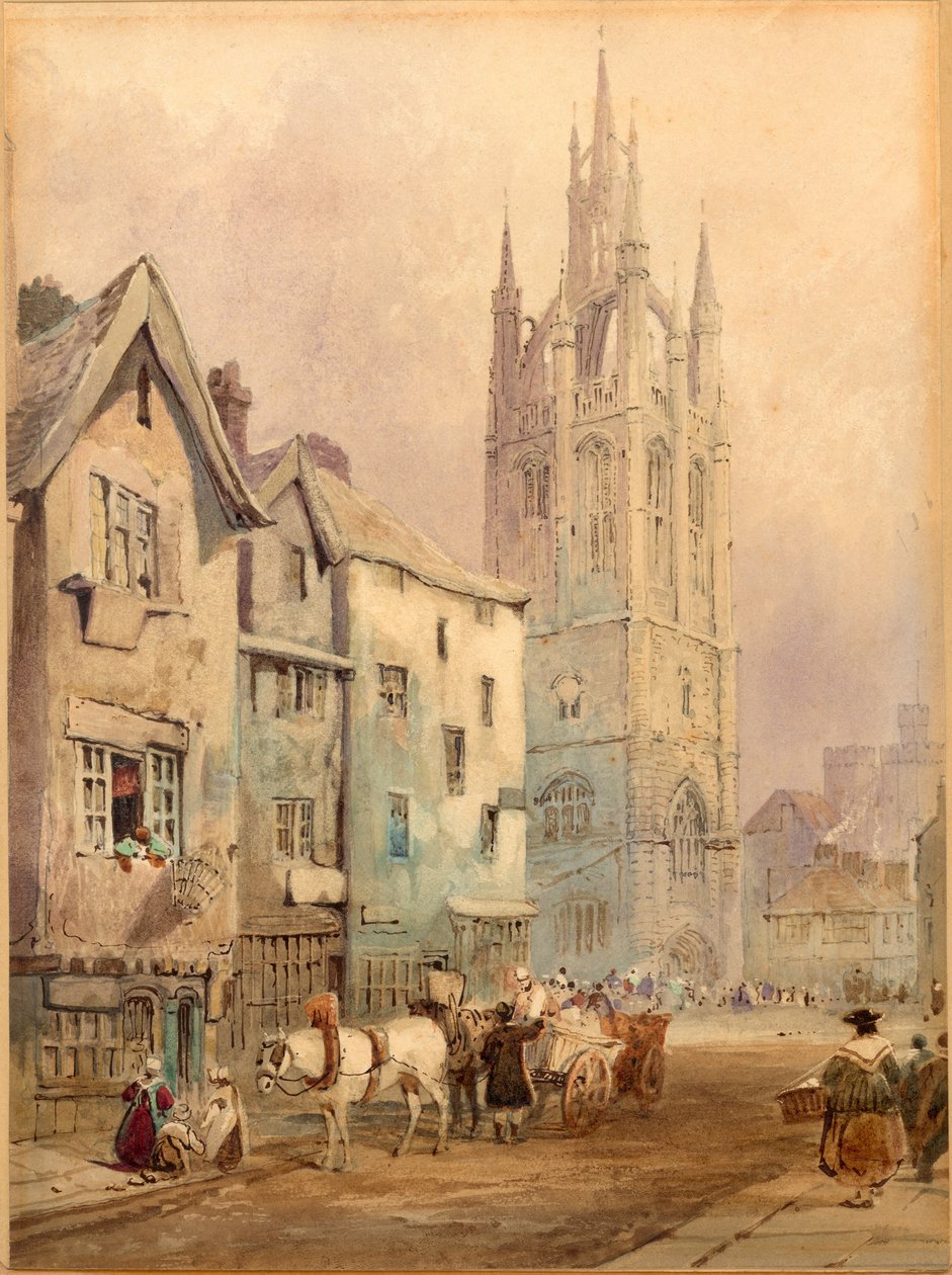 St Nicholas' Cathedral, Newcastle upon Tyne (blekk (sepia) og akvarell på papir (på kort)) av Thomas Miles Richardson