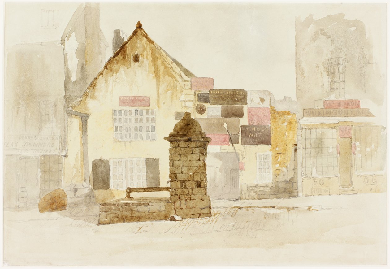 The Bigg Market, Newcastle upon Tyne (bc, blyant og wc på papir) av Thomas Miles Richardson