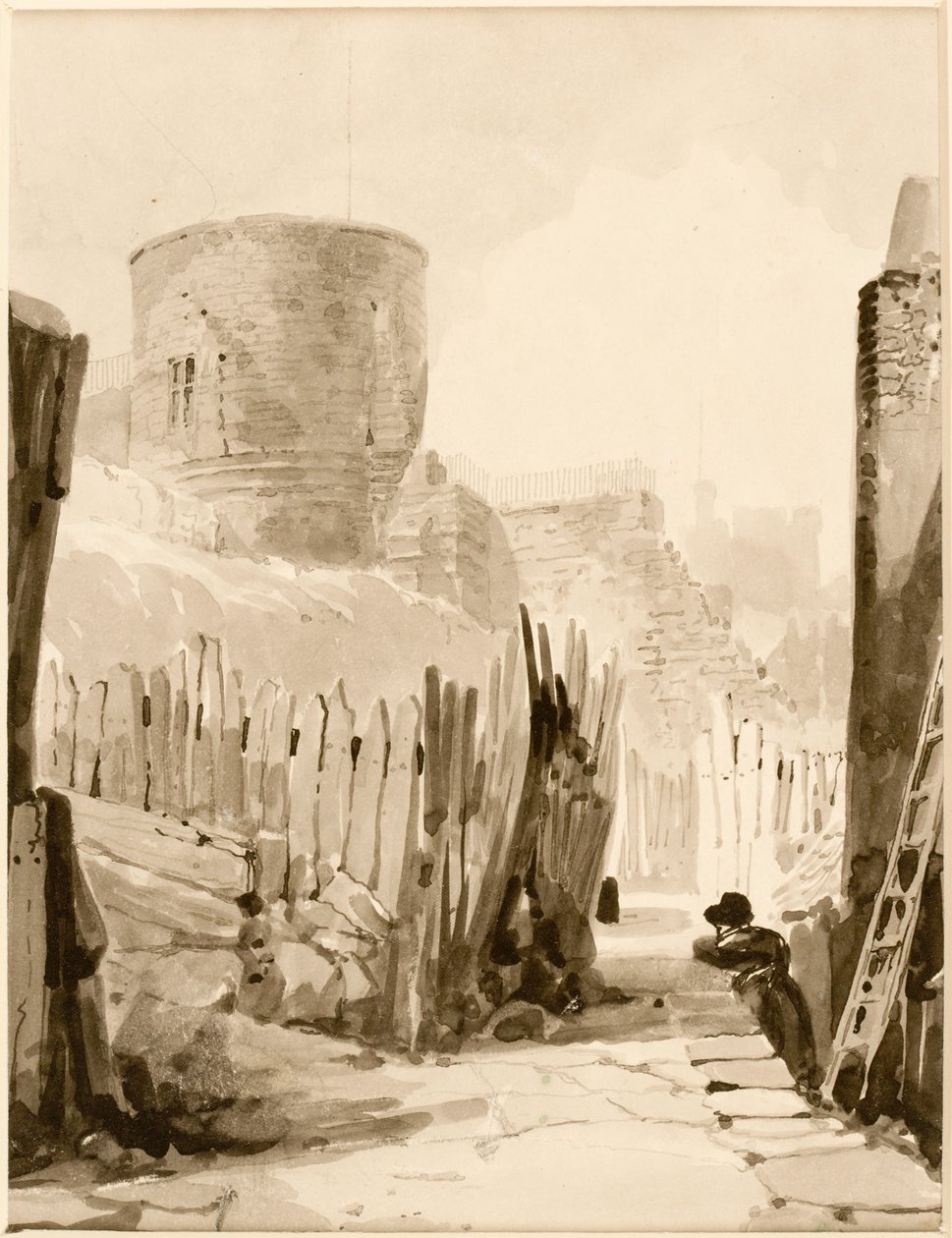 White Friar Tower, Newcastle upon Tyne (blekk (svart) på papir (på kort)) av Thomas Miles Richardson