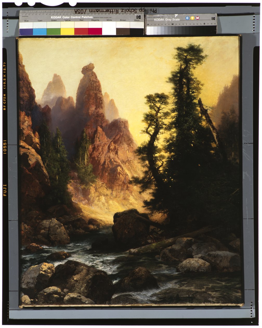 Under Towers of Tower Falls, Yellowstone Park, 1909 av Thomas Moran