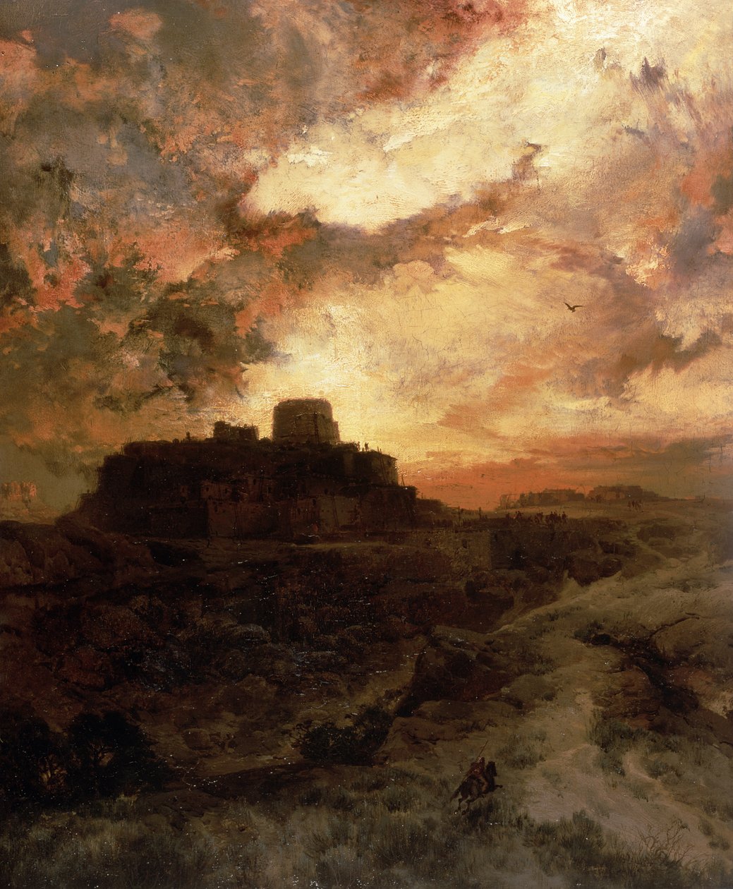 Solnedgang, Pueblo del Walpe, Arizona, 1880 av Thomas Moran