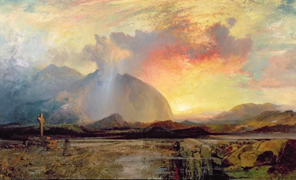 Solnedgangsvesper ved det gamle robuste korset av Thomas Moran