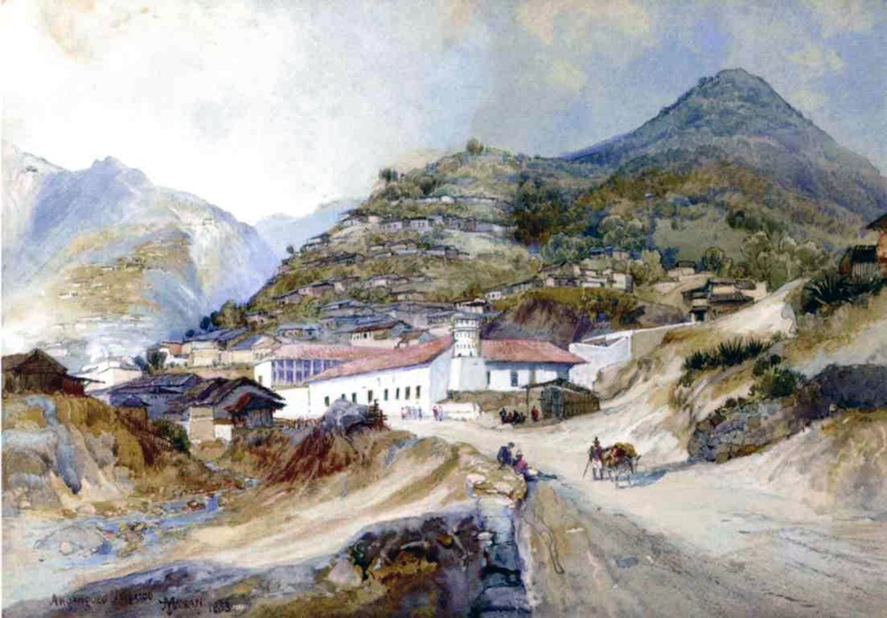 Landsbyen Angangueo, Mexico, 1883 av Thomas Moran