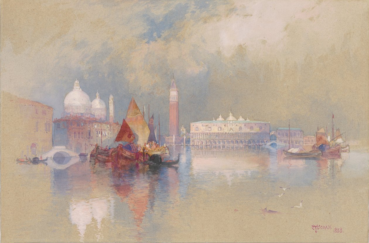 Utsikt over Venezia, 1888 (wc und gouache over grafitt på papir) av Thomas Moran