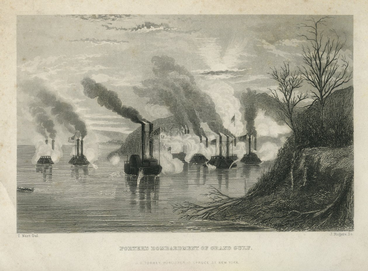 Porters bombardement av Grand Gulf, ca. 1863 av Thomas Nast