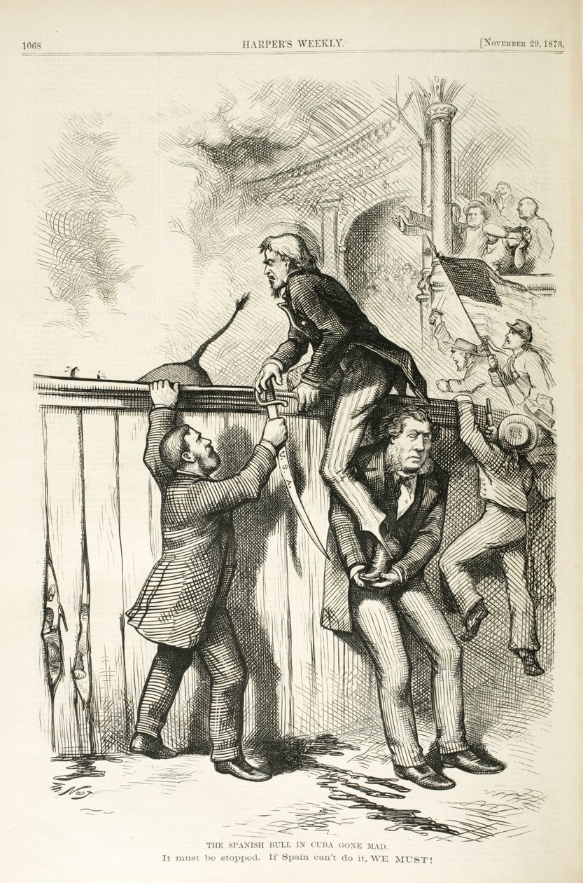 Den spanske oksen på Cuba ble gal, 1873 (tregravering) av Thomas Nast