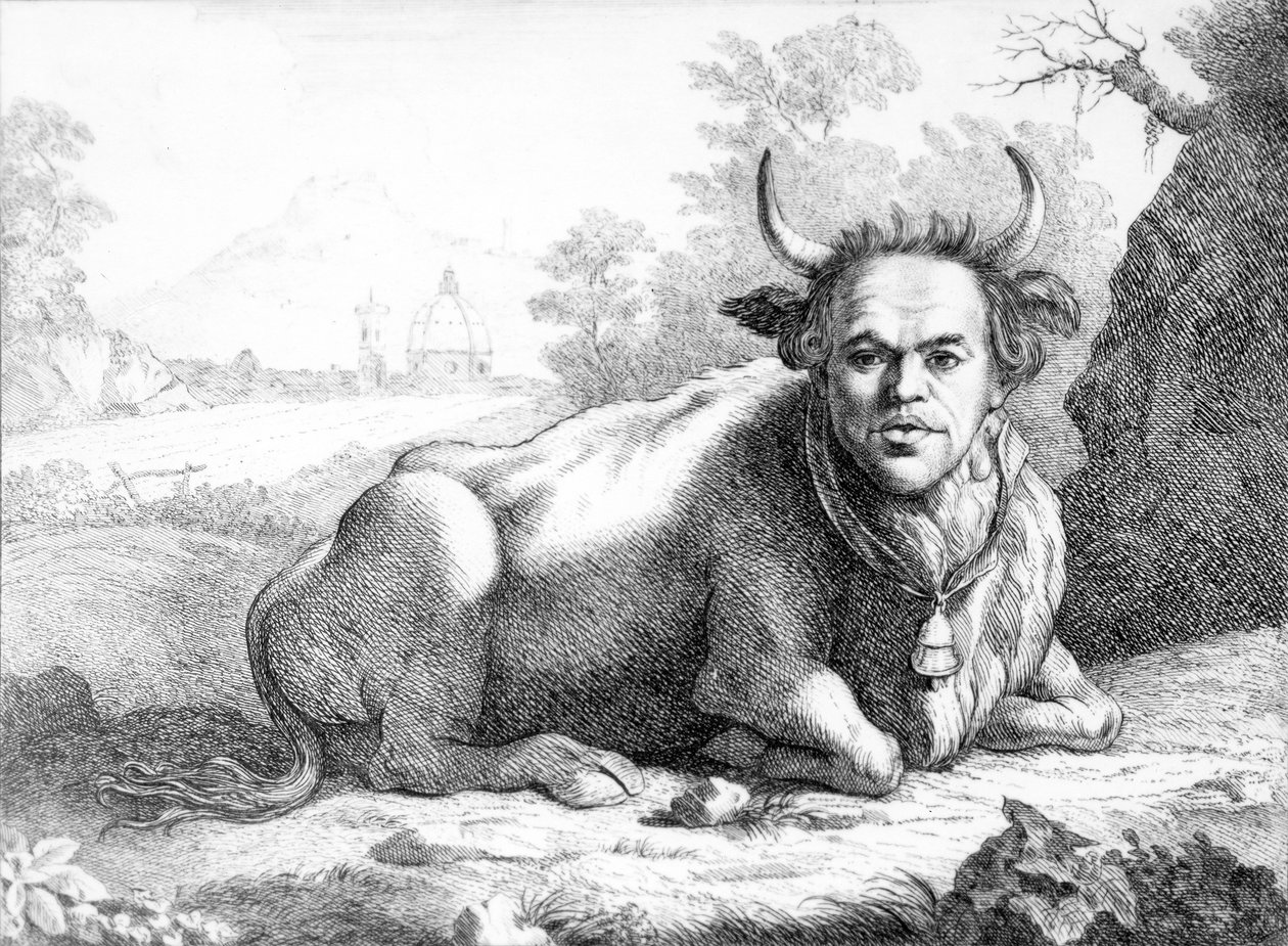 Selvportrettkarikatur fra 25 karikaturer, 1768-9 av Thomas Patch