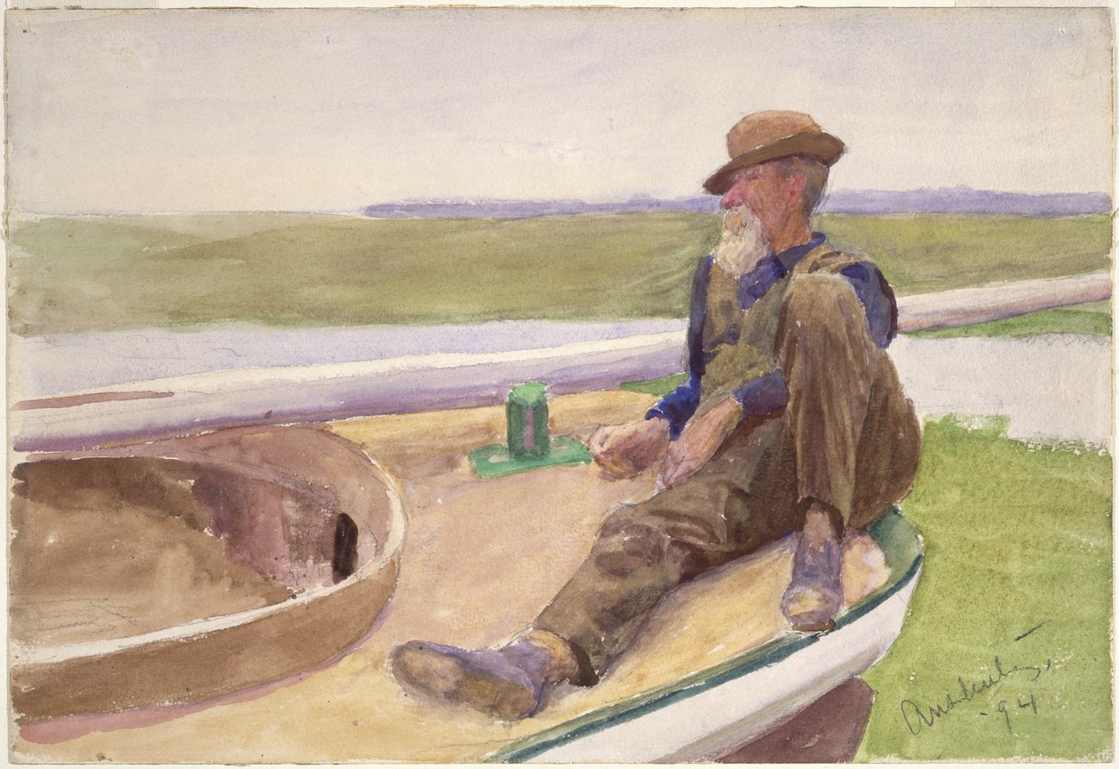 Mann i båt, 1894 (wc på papir) av Thomas Pollock Anschutz