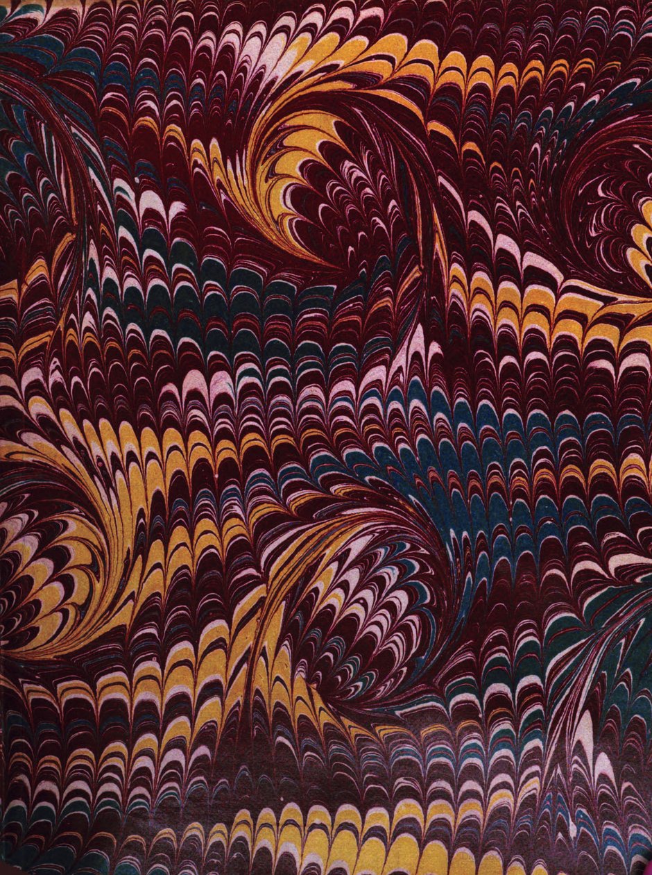 Paper Marbling Marmorert papir fra innsiden av forsiden av boken, The Snakes of Australia, en illustrert katalog (1869) av Thomas Richards