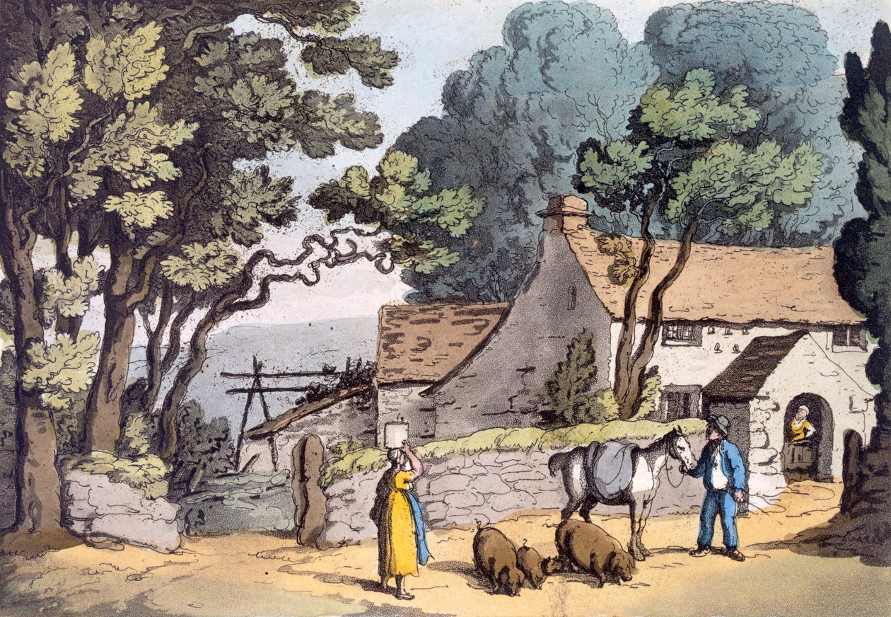 En hytte i hertugdømmet Cornwall, 1822 (håndfarget etsning) av Thomas Rowlandson