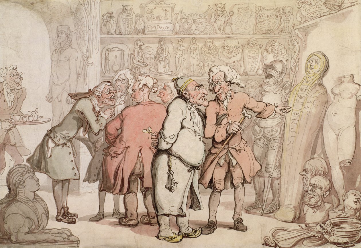 A Group of Antiquaries, ca. 1805 (penn og blekk med wc på papir) av Thomas Rowlandson