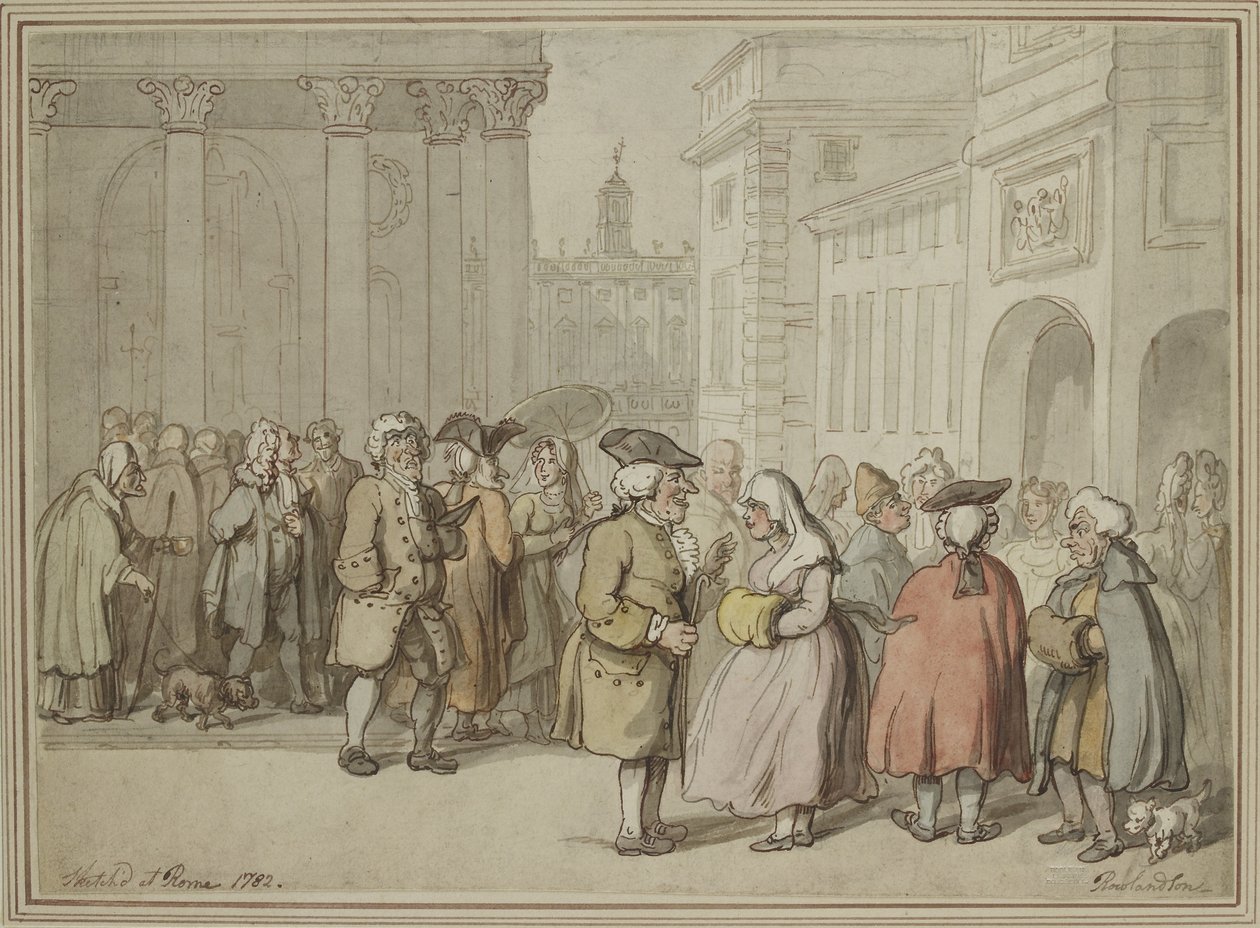 En gruppe skissert i Roma (penn og rødbrunt blekk og akvarell over indikasjoner i grafitt) av Thomas Rowlandson
