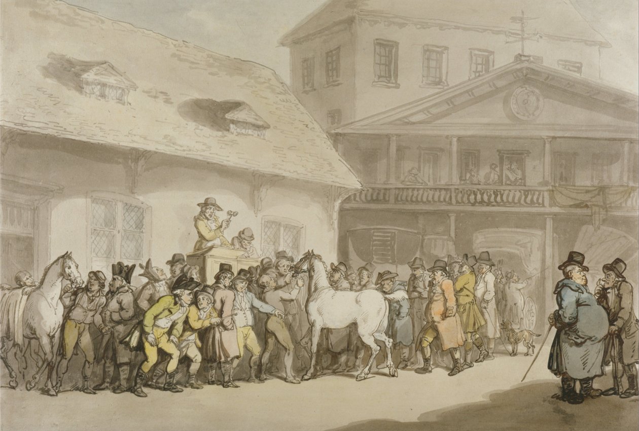 Et hestesalg i Hopkinss Repository, Barbican av Thomas Rowlandson
