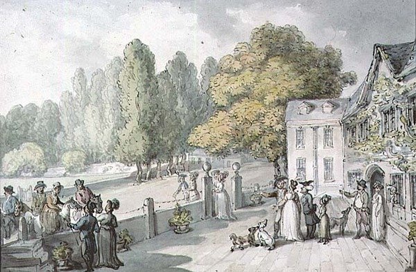 Et hus med figurer, tidligere kjent som The Green, Richmond av Thomas Rowlandson