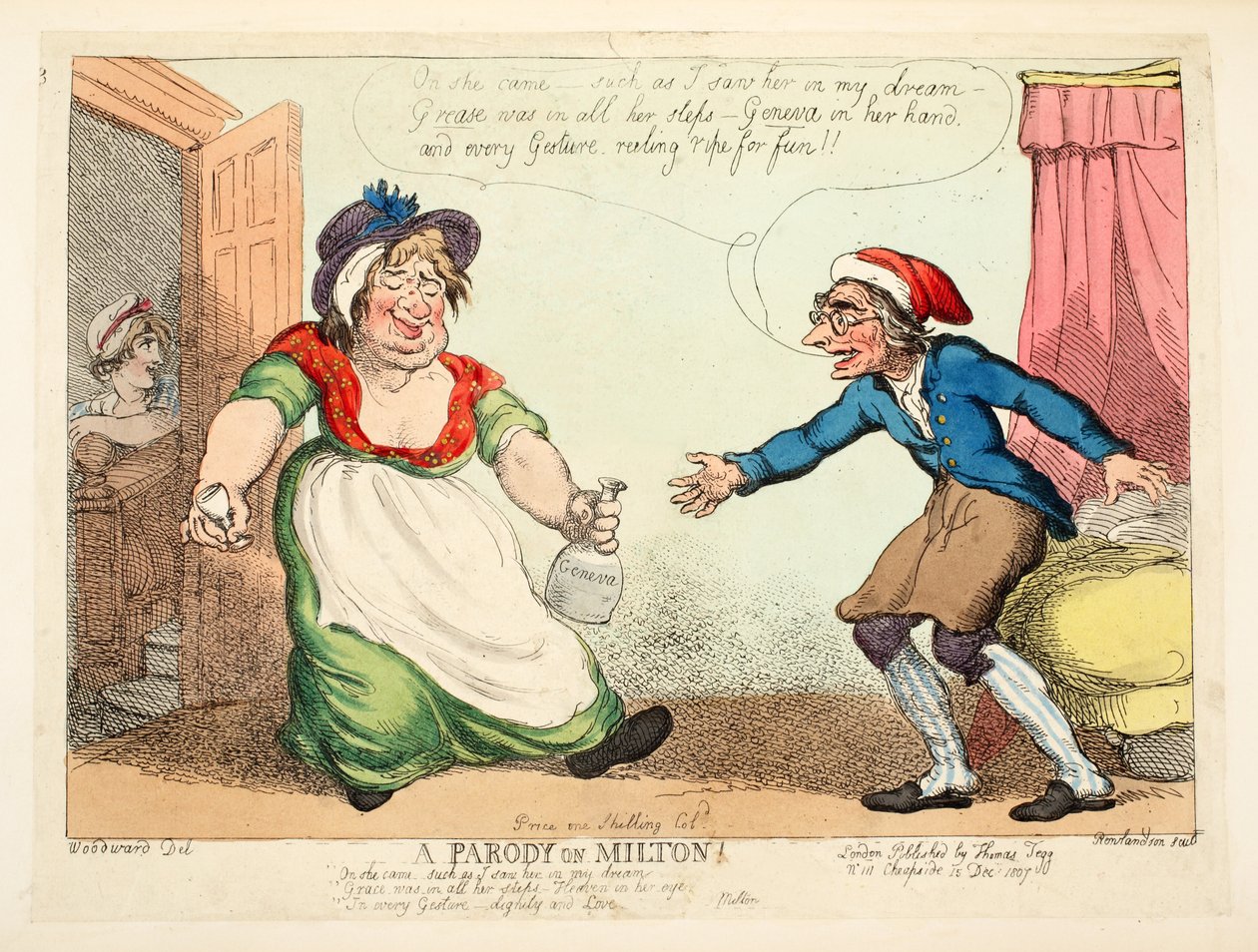 En parodi på Milton, pub. 1807 (håndfarget etsning) av Thomas Rowlandson