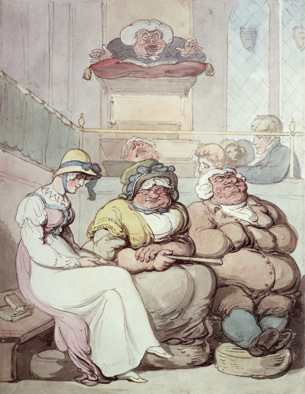 En søvnig menighet (blekk og wc på papir) av Thomas Rowlandson